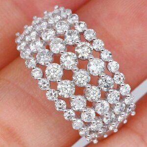 NEW 925 Silver Round Diamond Multi Layer Ring